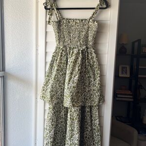 O.P.T. Floral Green Tiered Maxi Dress with shoulder ties Sz S